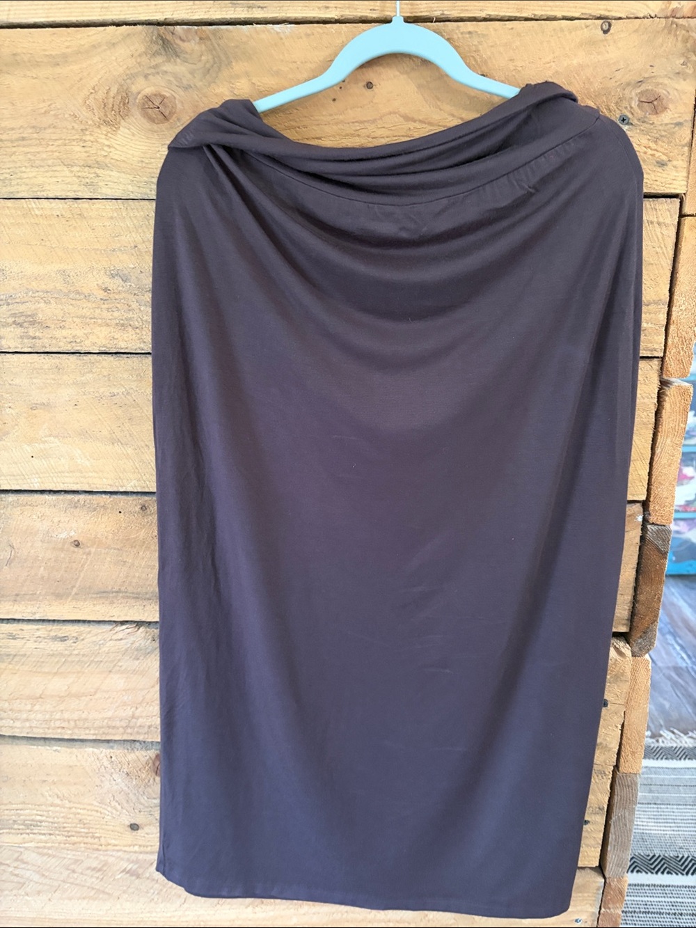 Comfy USA Chocolate Brown Maxi Skirt with Draped Waist